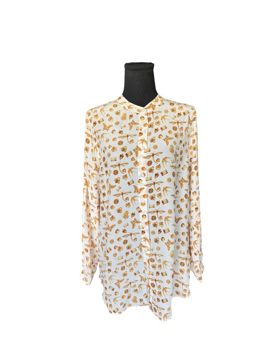 Equipment Tops - Equipment Femme Silk Blouse L Cream Gold Novelty Insect Bee Print Quiet Luxury